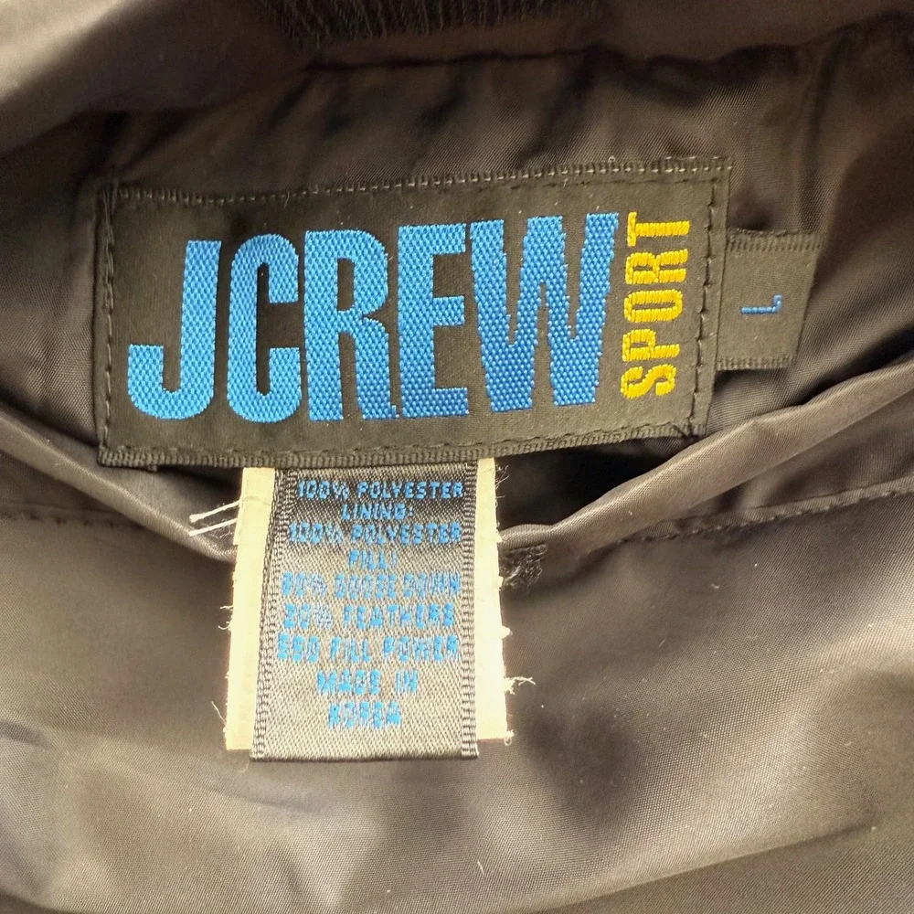 J‎ Crew Sport Goose Down Reversible Shadow Spellout Black Navy Puffer Vest L